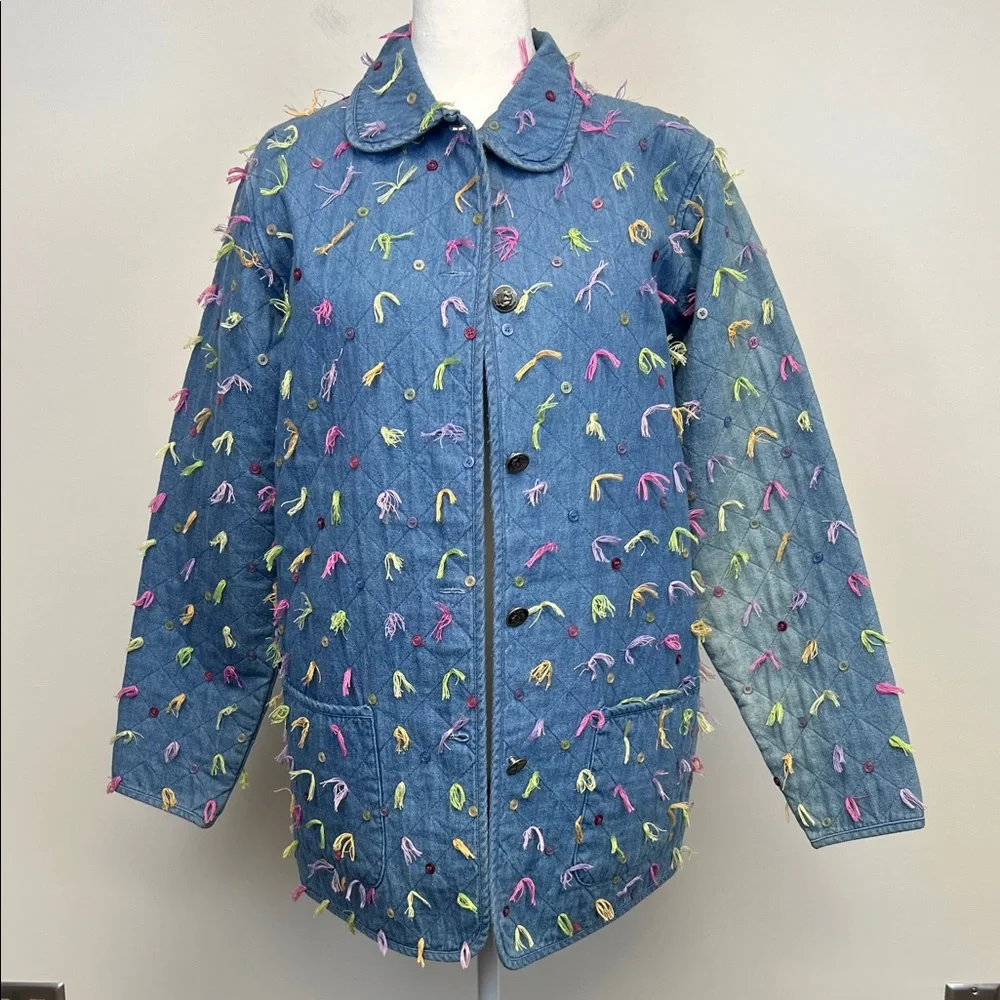 Quacker Factory 90s Vintage Women's Artsy Colorful Denim Quilted Jacket XL 14/16